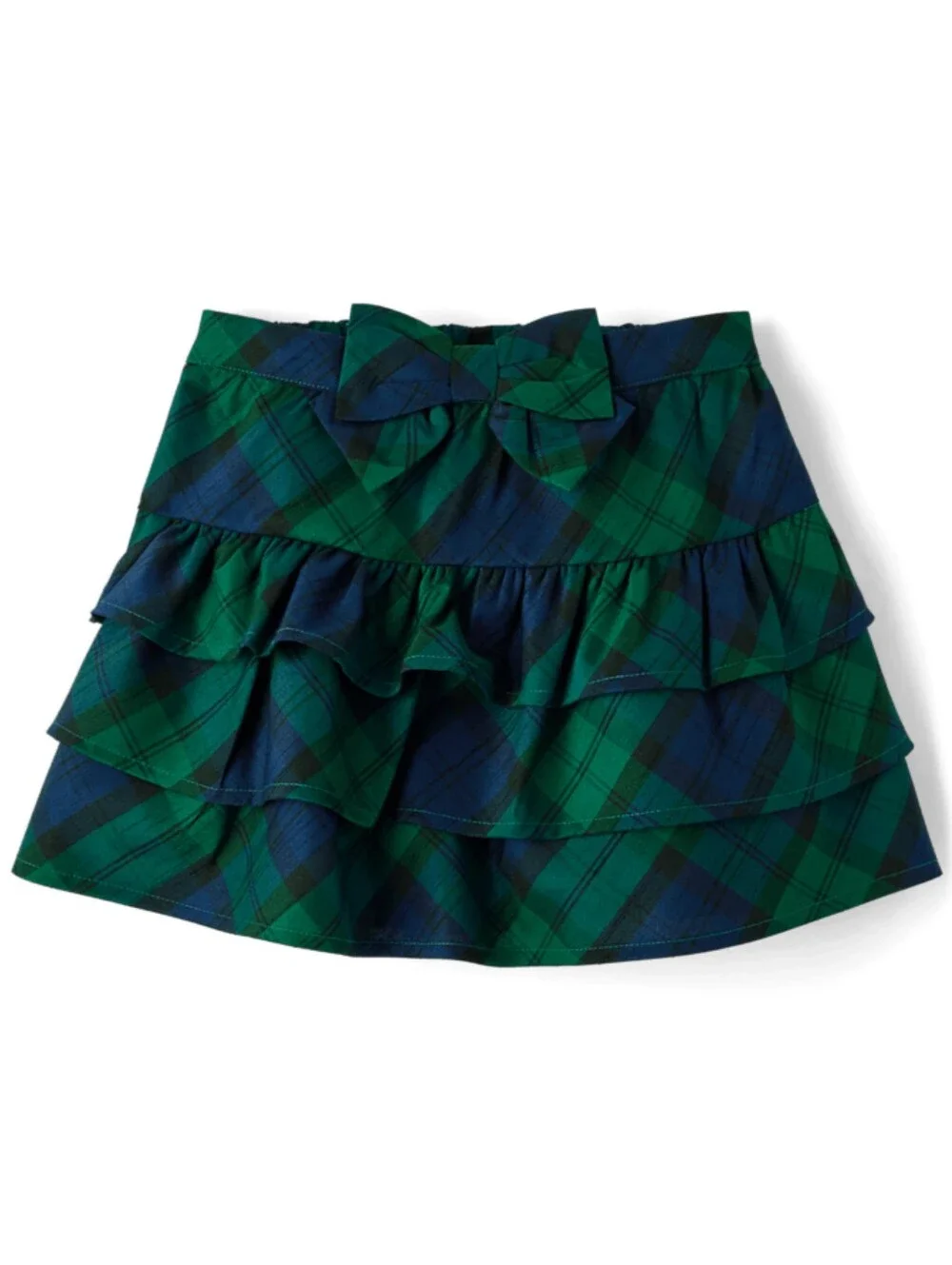 Gymboree Girls Green and Navy Plaid Ruffle Skirt with Bow Size 12 NEW with Tags